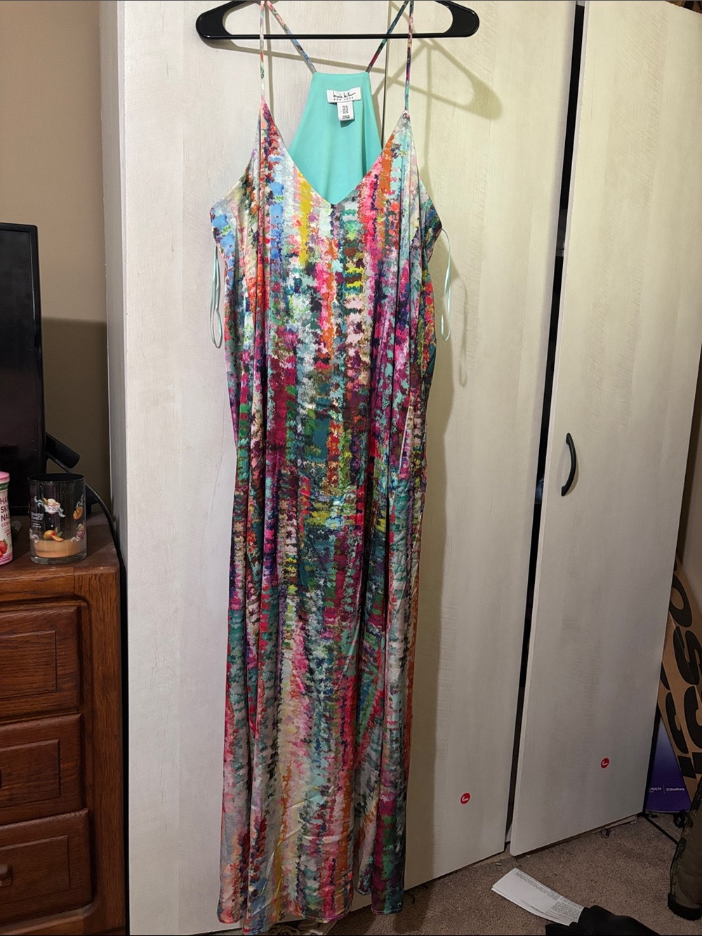 Nicole Miller Multi-Color Strappy Maxi Dress with Turquoise Back